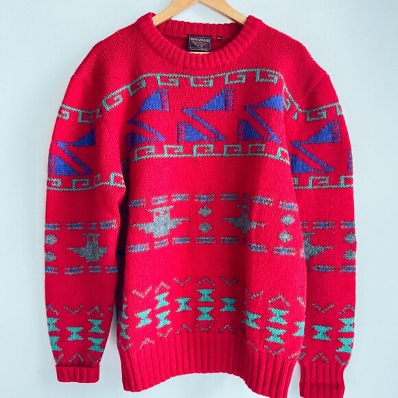 Vintage Chaps Ralph Lauren Shetland Wool Southwestern Print Sweater XL - Picture 1 of 6